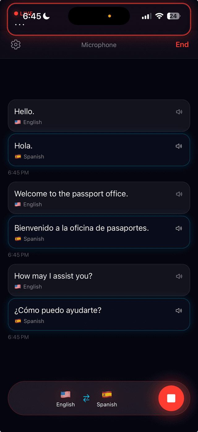 Vocury real-time translation in action